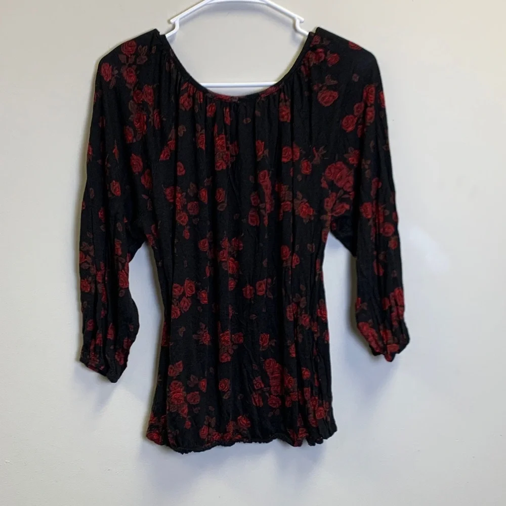 Michael Kors Black and Red Floral Blouse
